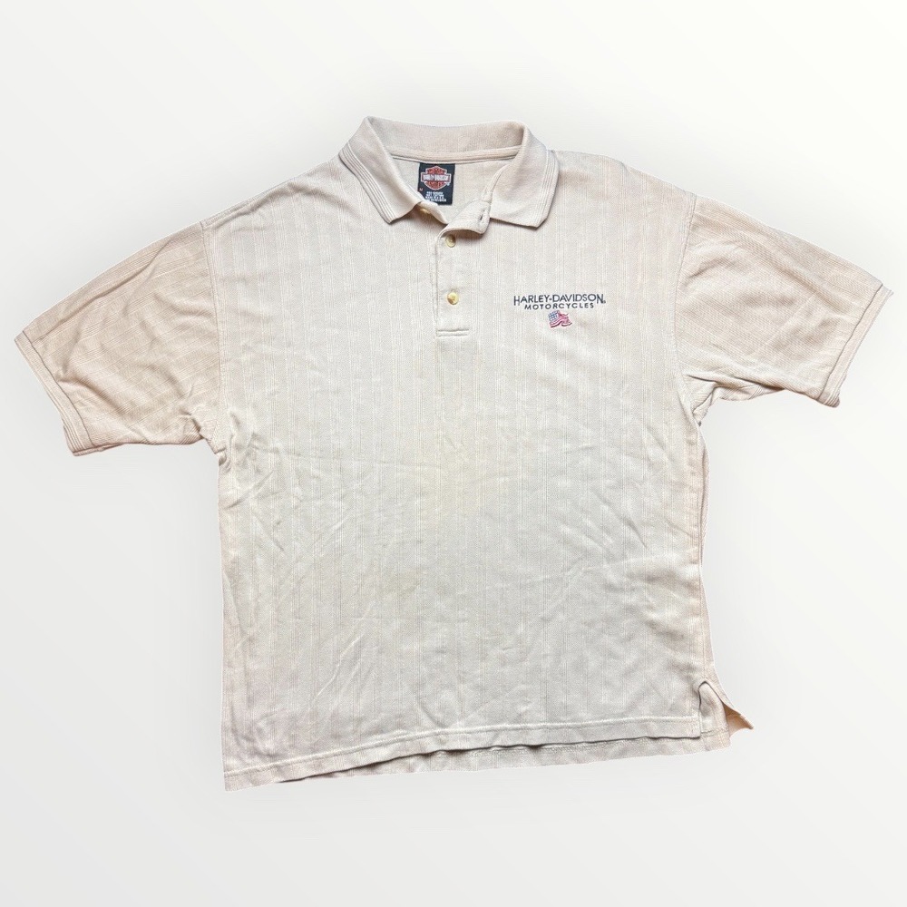Harley-Davidson Dallas Texas Ribbed Polo Shirt Mens Medium Tan Made in USA